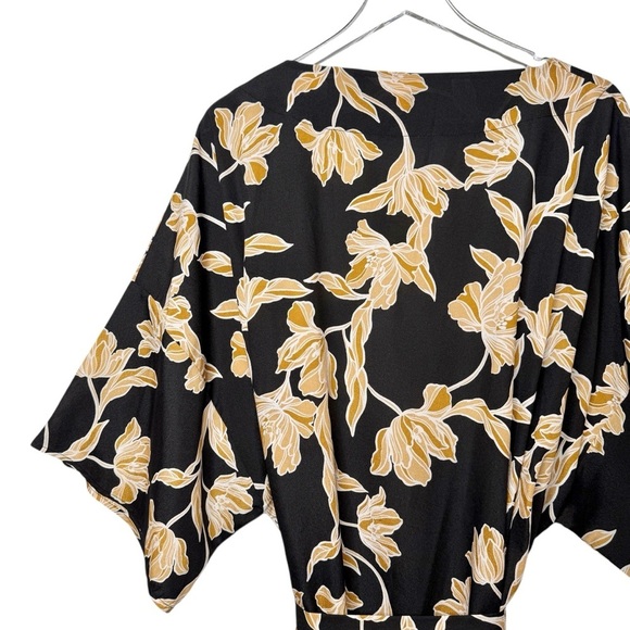 Maison Du Soir Black Floral Luxury Women’s Kimono Silky Tie Front Robe Sz L/XL - Picture 11 of 14